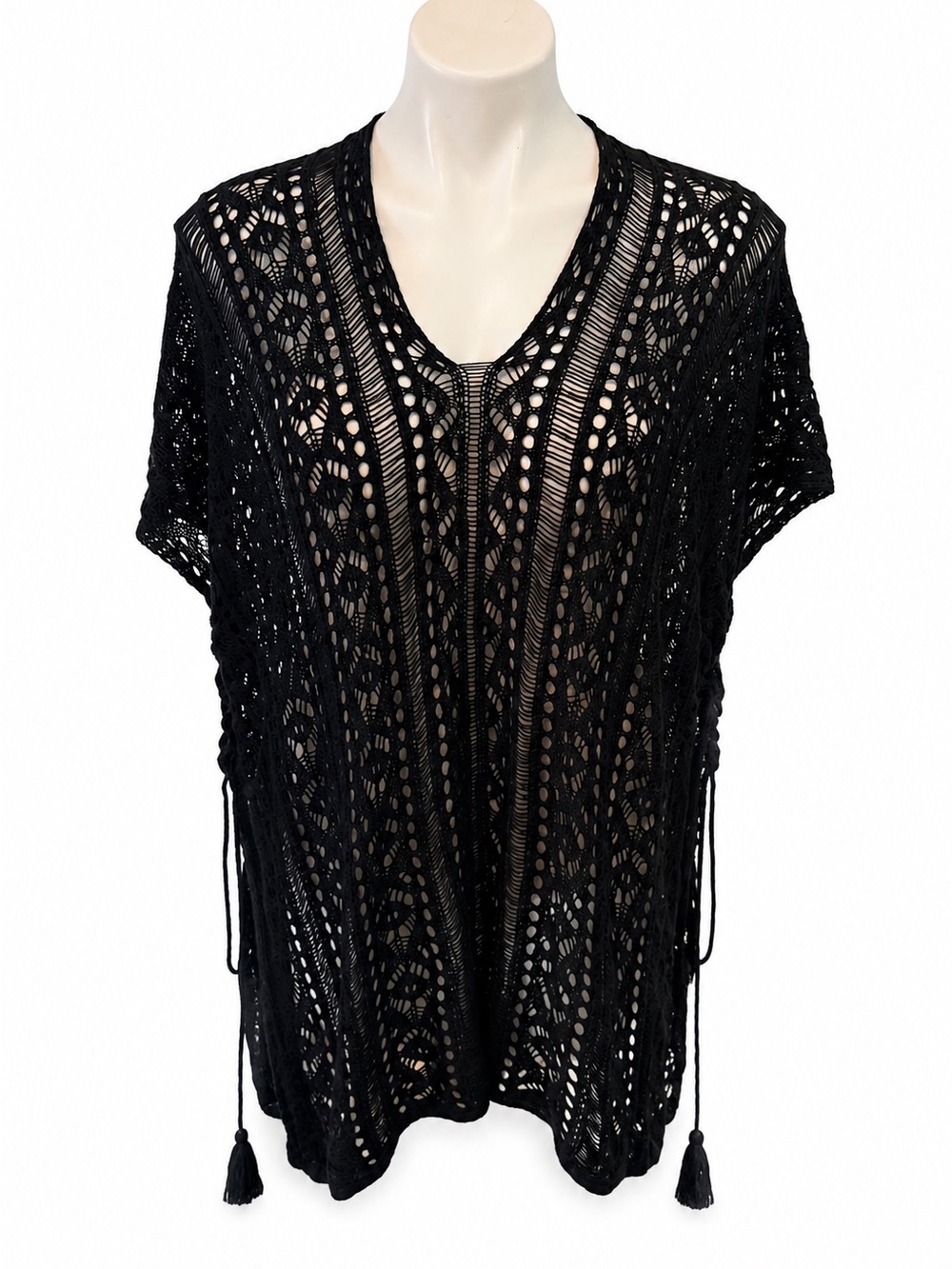 💥2/$10💥 Black Crochet Swim Cover-Up Tunic - Picture 2 of 6